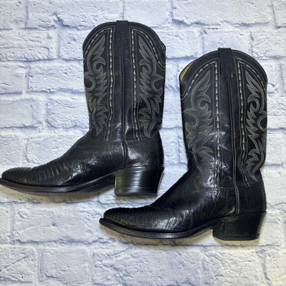 Dan Post Men's Exotic Black Lizard Western Cowboy boots size 8D 16830 Vintage - Picture 11 of 16